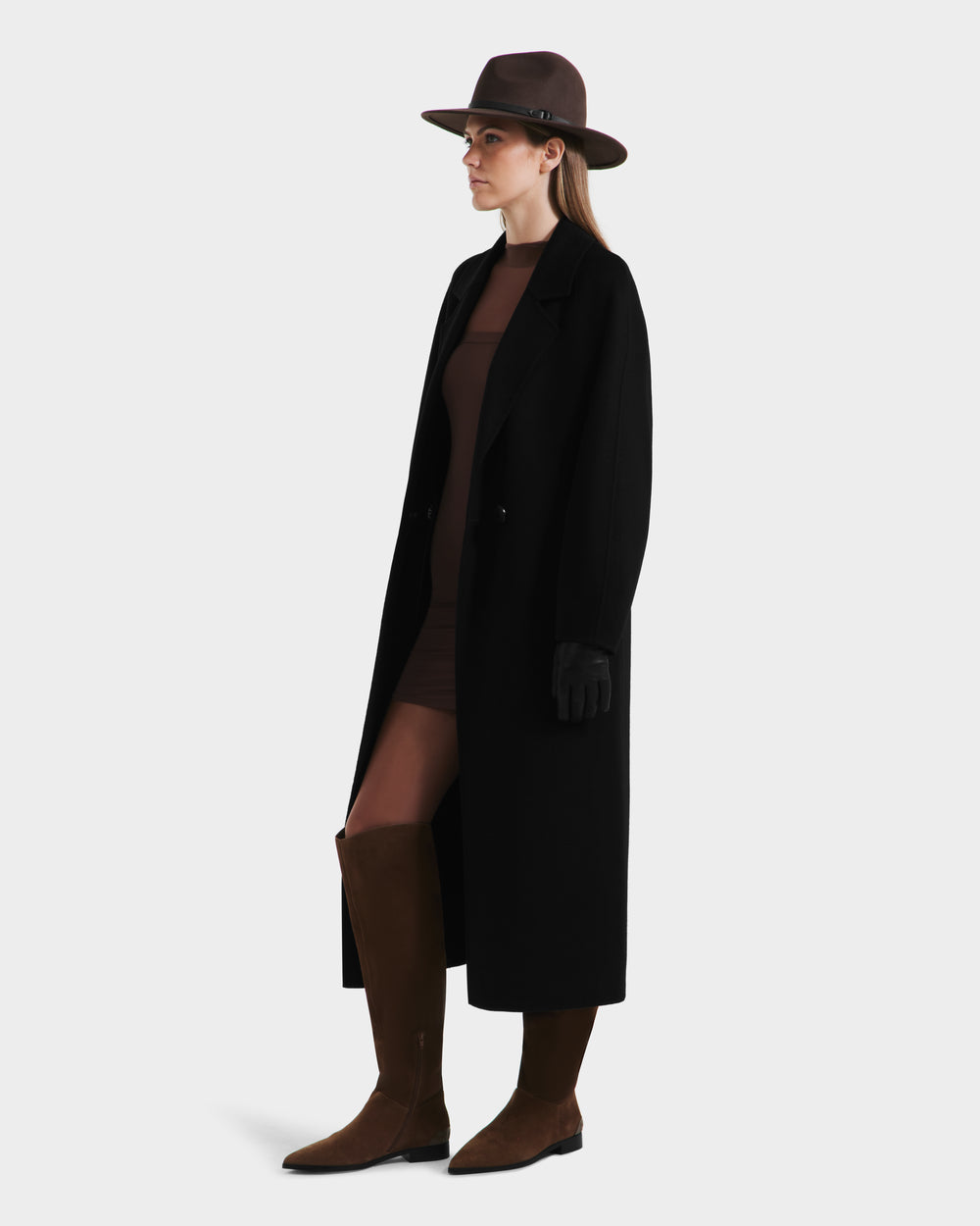 LILIA Black Women's Wool Silk Cashmere Wrap Coat - Versatile