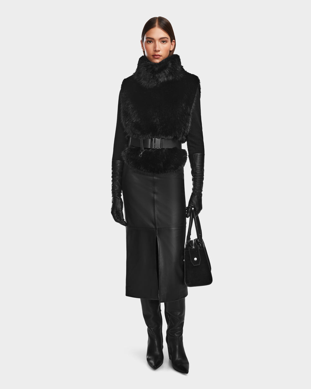 RUDSAK MAULIN Black Luxe Faux Fur Vest - Chic Mock-Neck Design