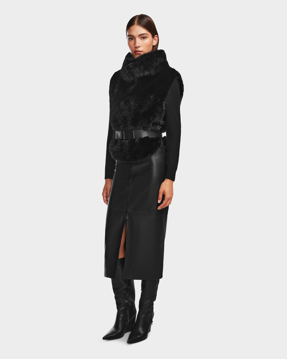 RUDSAK MAULIN Black Luxe Faux Fur Vest - Chic Mock-Neck Design