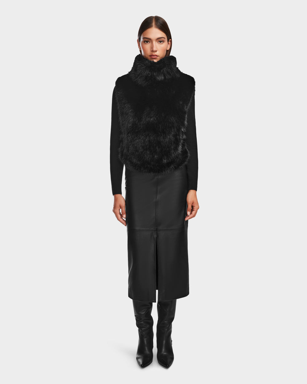 RUDSAK MAULIN Black Luxe Faux Fur Vest - Chic Mock-Neck Design