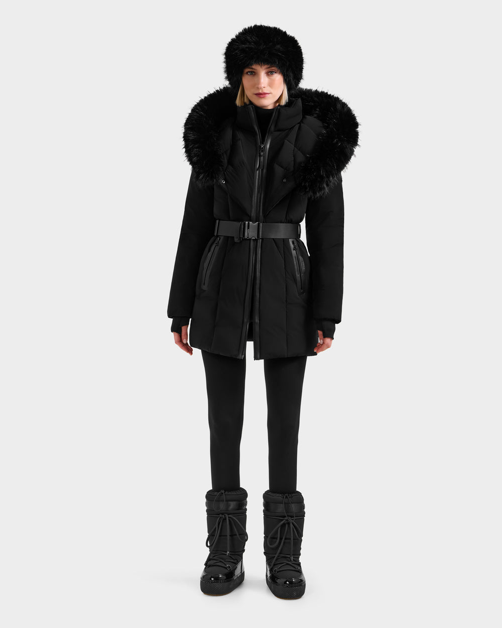 レッグウェア Nodress RUDSAK MODA FF Black Fitted Down Puffer | Detachable Faux Fur
