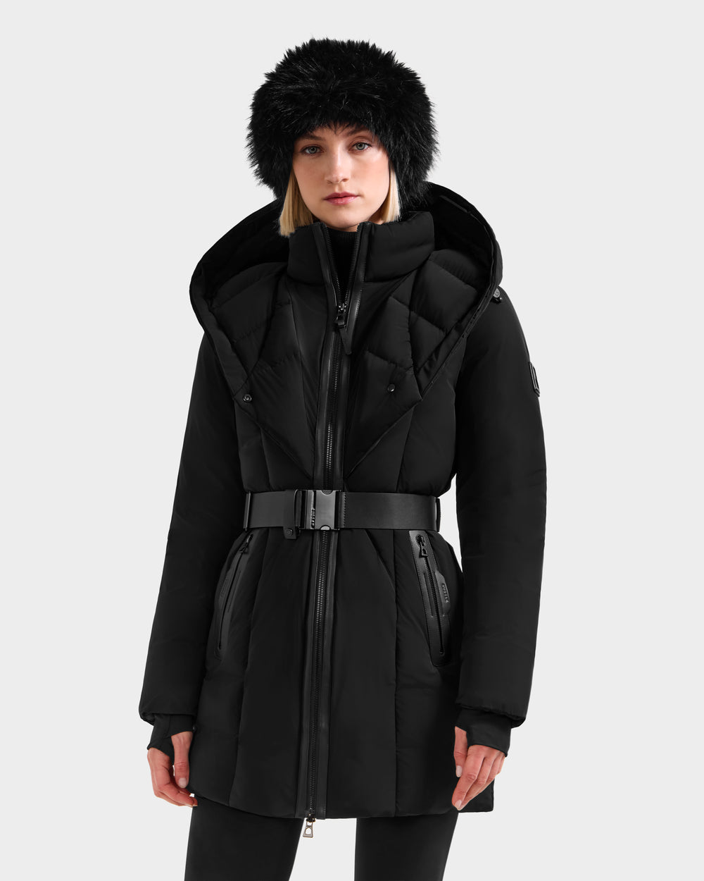 RUDSAK MODA FF Black Fitted Down Puffer | Detachable Faux Fur