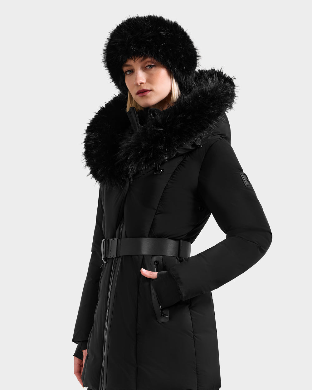 RUDSAK MODA FF Black Fitted Down Puffer | Detachable Faux Fur