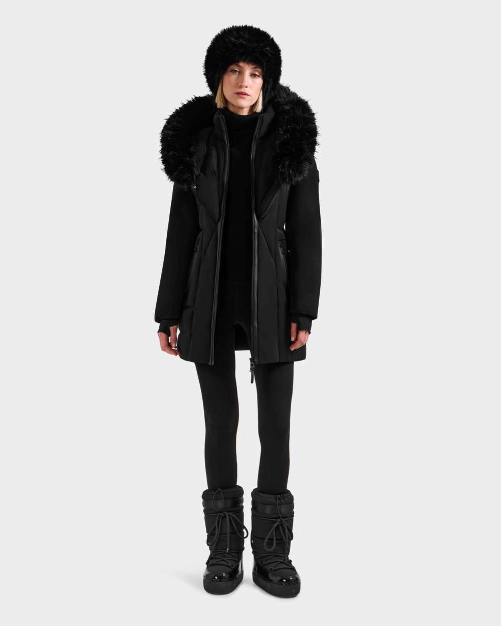 RUDSAK MODA FF Black Fitted Down Puffer | Detachable Faux Fur
