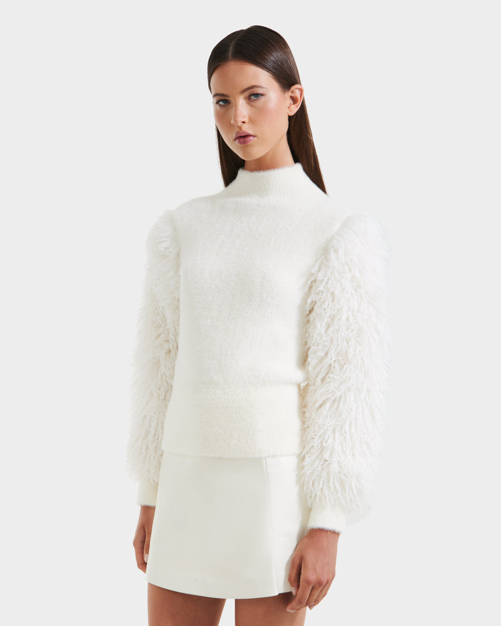 RUDSAK NOEL Women's Faux Fur Sleeve Mock-Neck Sweater - Vanilla RUDSAK NOEL Women's Faux Fur Sleeve Mock-Neck Sweater - Vanilla