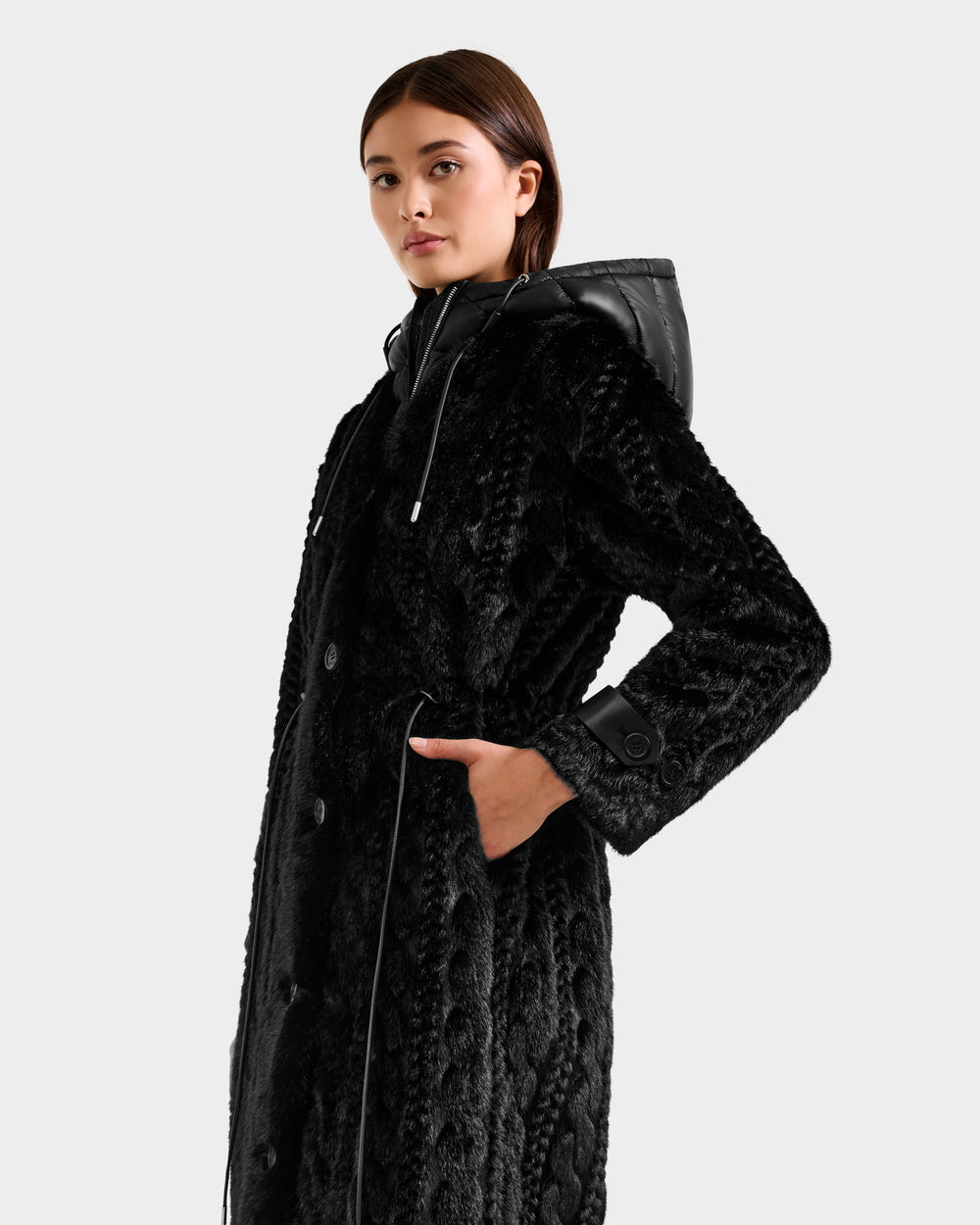 ORIANA Women's Faux Fur Coat - Luxury Cable Knit Winter Style