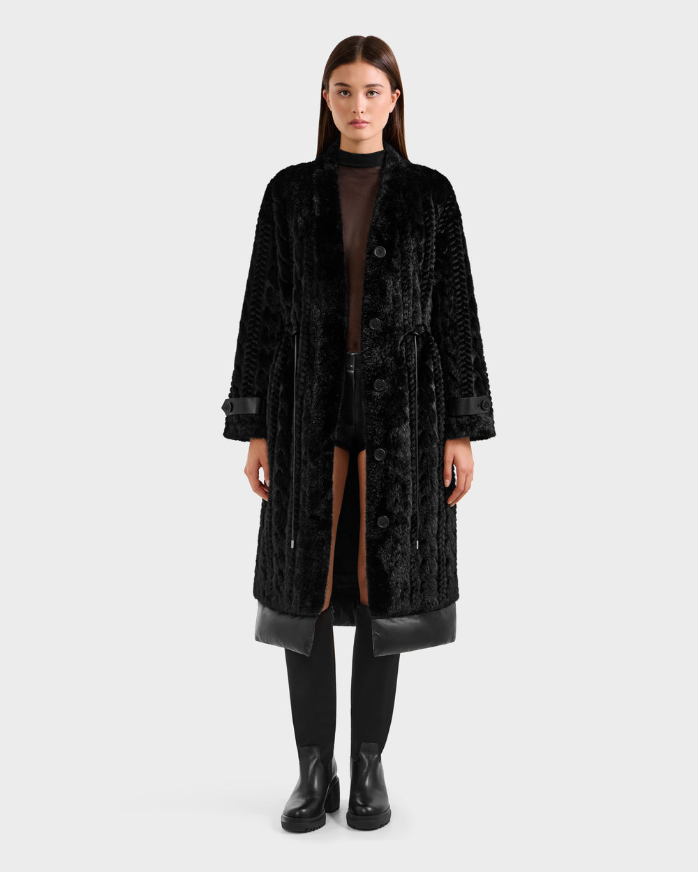 ORIANA Women's Faux Fur Coat - Luxury Cable Knit Winter Style