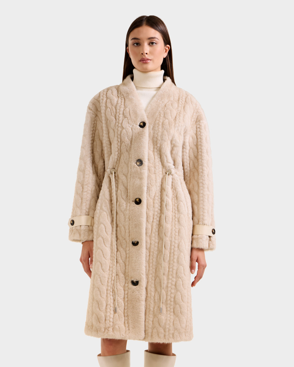 RUDSAK ORIANA Women's Faux Fur Coat | Cable Knit Luxury Style RUDSAK ORIANA Women's Faux Fur Coat | Cable Knit Luxury Style