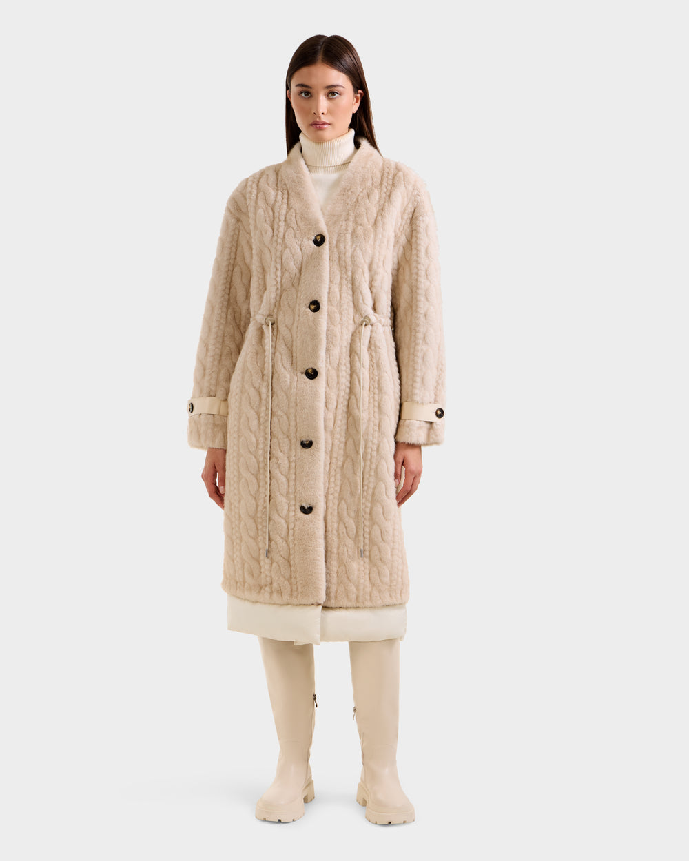 RUDSAK ORIANA Women's Faux Fur Coat | Cable Knit Luxury Style