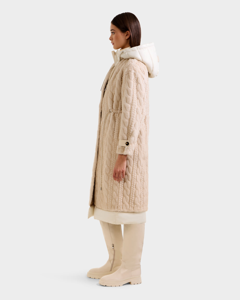 RUDSAK ORIANA Women's Faux Fur Coat | Cable Knit Luxury Style