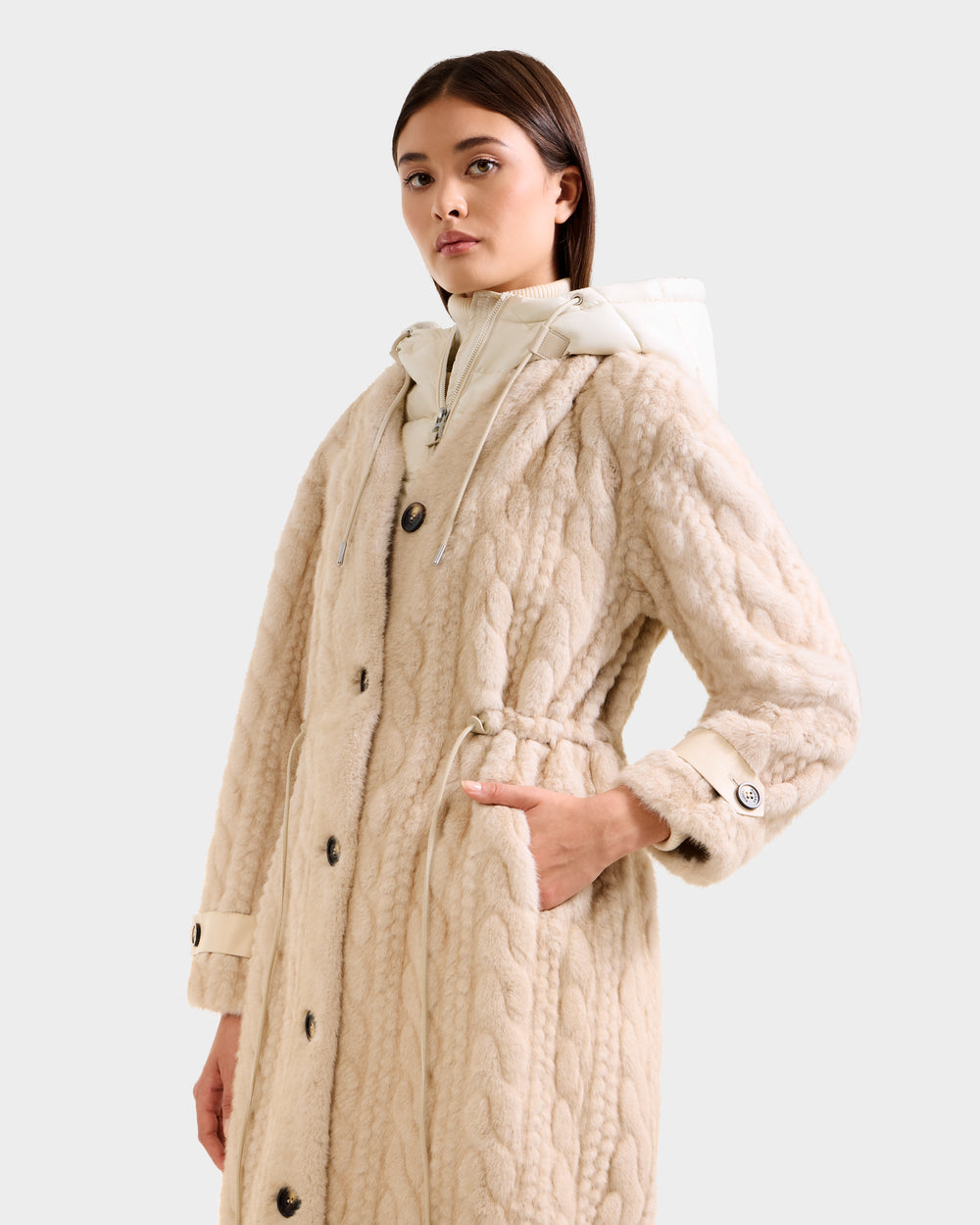 RUDSAK ORIANA Women's Faux Fur Coat | Cable Knit Luxury Style