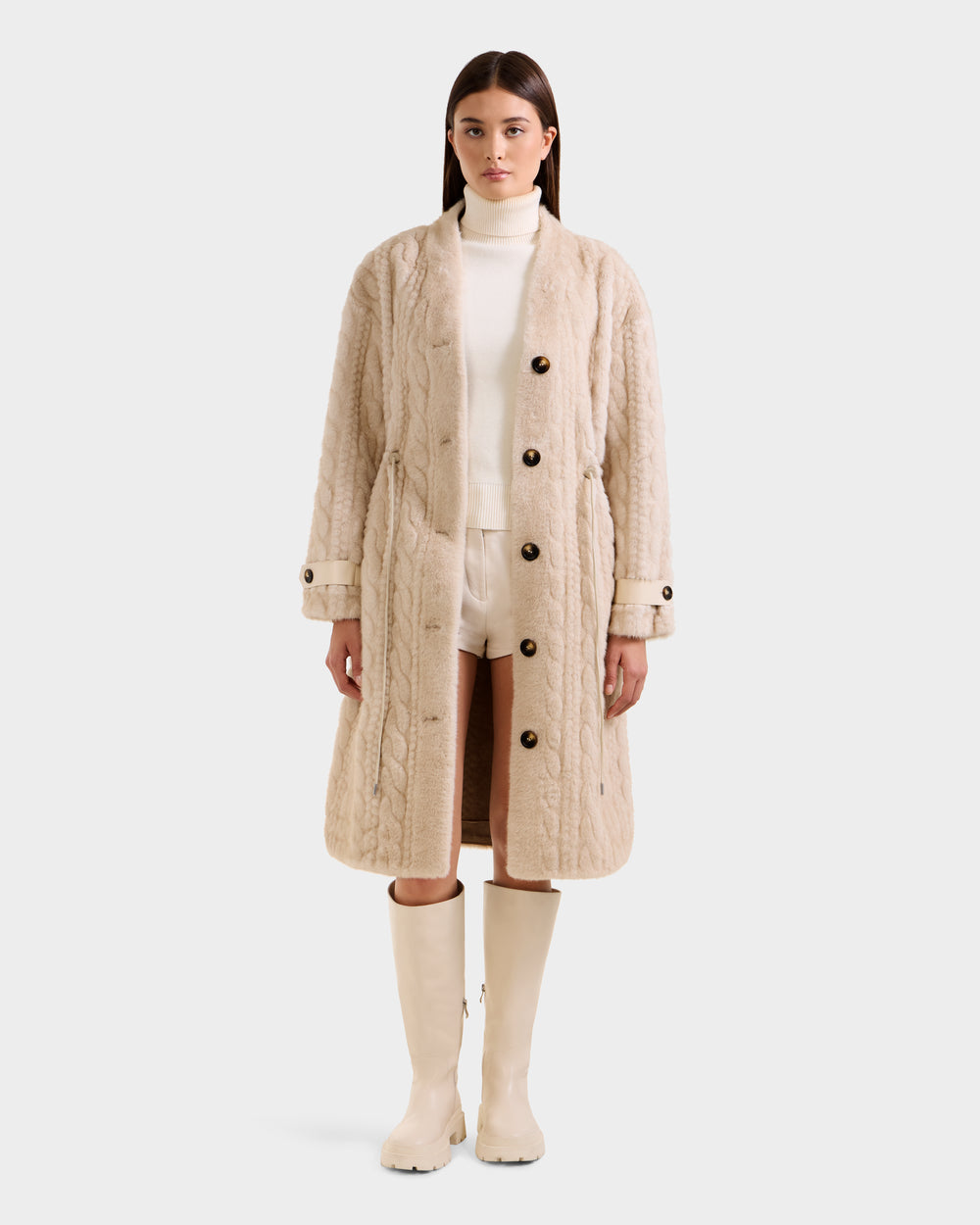 RUDSAK ORIANA Women's Faux Fur Coat | Cable Knit Luxury Style