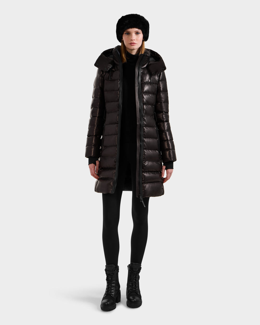 RUDSAK PELIN X Women's Black Leather Quilted Down Puffer Coat