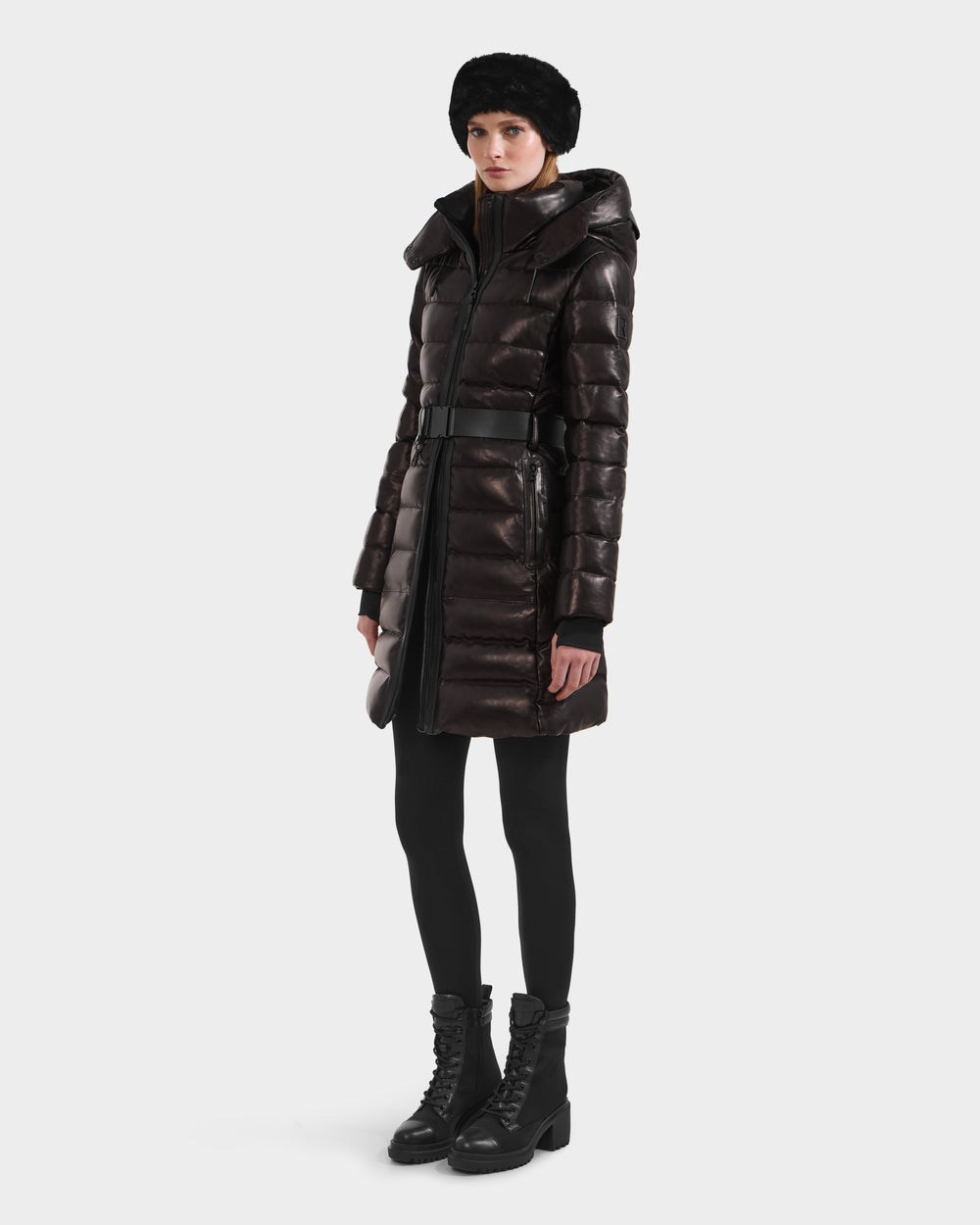 RUDSAK PELIN X Women's Black Leather Quilted Down Puffer Coat