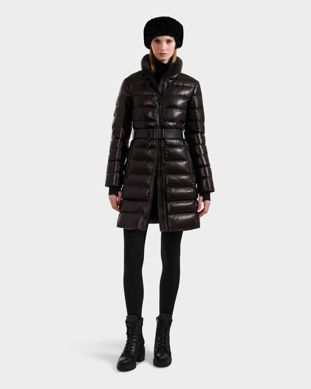 RUDSAK PELIN X Women's Black Leather Quilted Down Puffer Coat
