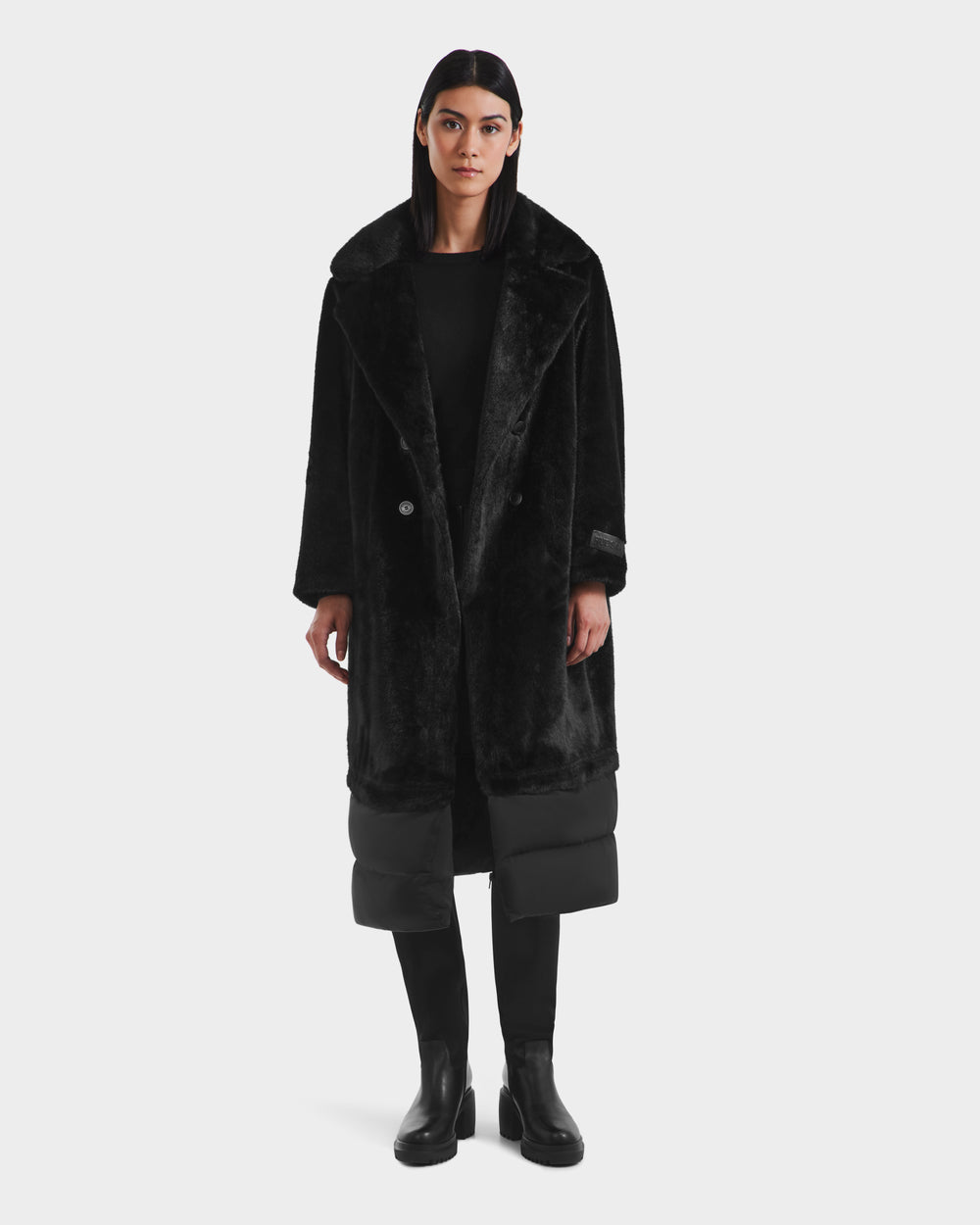 RUDSAK SIENA Women's Black Faux Fur Coat | Adaptable Warmth