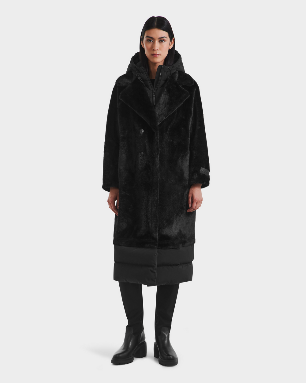 RUDSAK SIENA Women's Black Faux Fur Coat | Adaptable Warmth