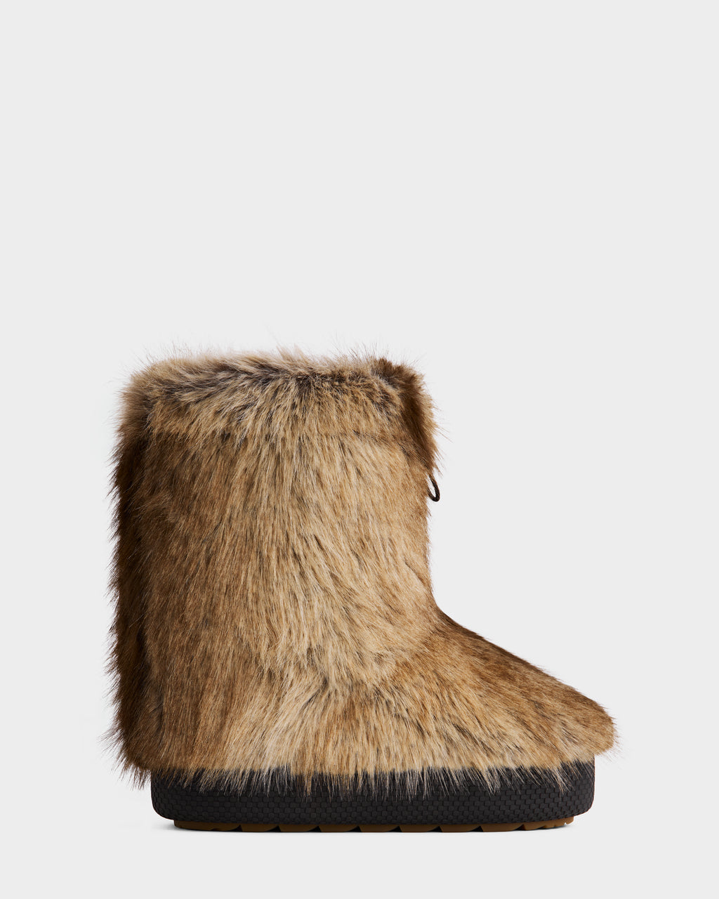 The Rudsak SUZIE - 8225052 Mix Mocha is a mid-calf women’s faux fur moon boot in light brown with a black textured sole, shown against a plain white background.