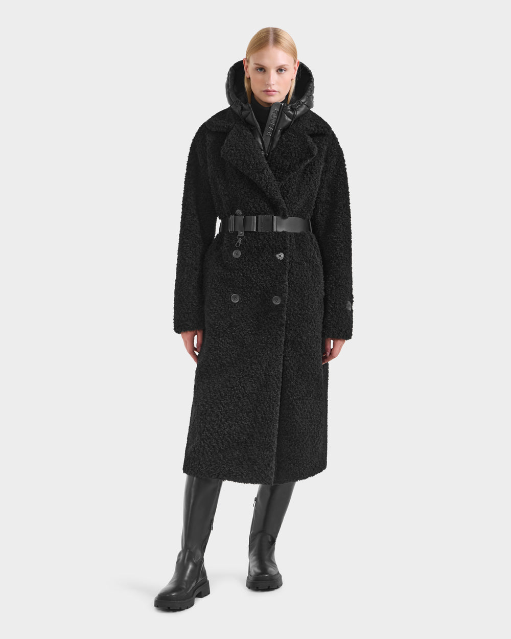 TINA Black Faux Fur Teddy Trench Coat - Luxe & Cozy Women's TINA Black Faux Fur Teddy Trench Coat - Luxe & Cozy Women's