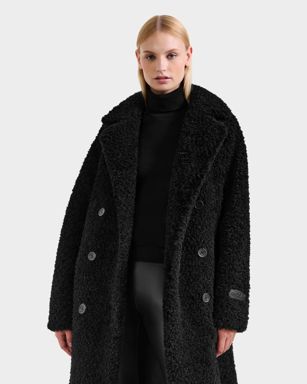 TINA Black Faux Fur Teddy Trench Coat - Luxe & Cozy Women's