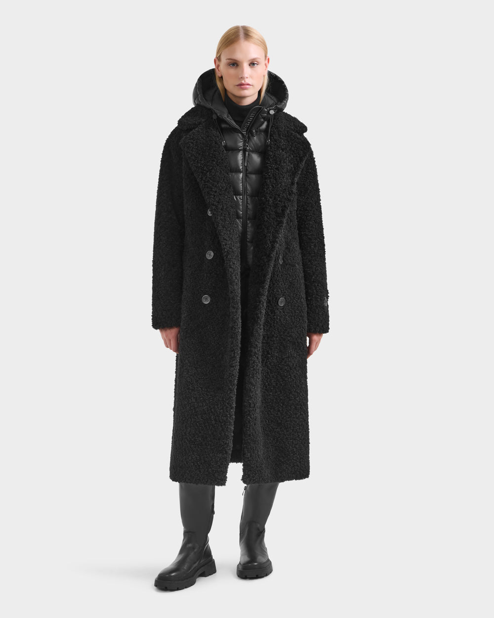 TINA Black Faux Fur Teddy Trench Coat - Luxe & Cozy Women's TINA Black Faux Fur Teddy Trench Coat - Luxe & Cozy Women's