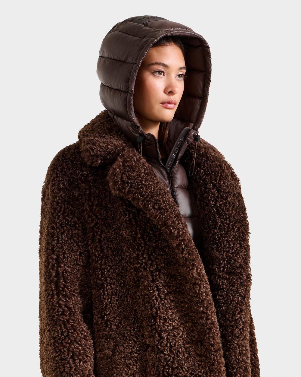 RUDSAK TINA Women's Faux Fur Teddy Trench Coat | Cozy Espresso