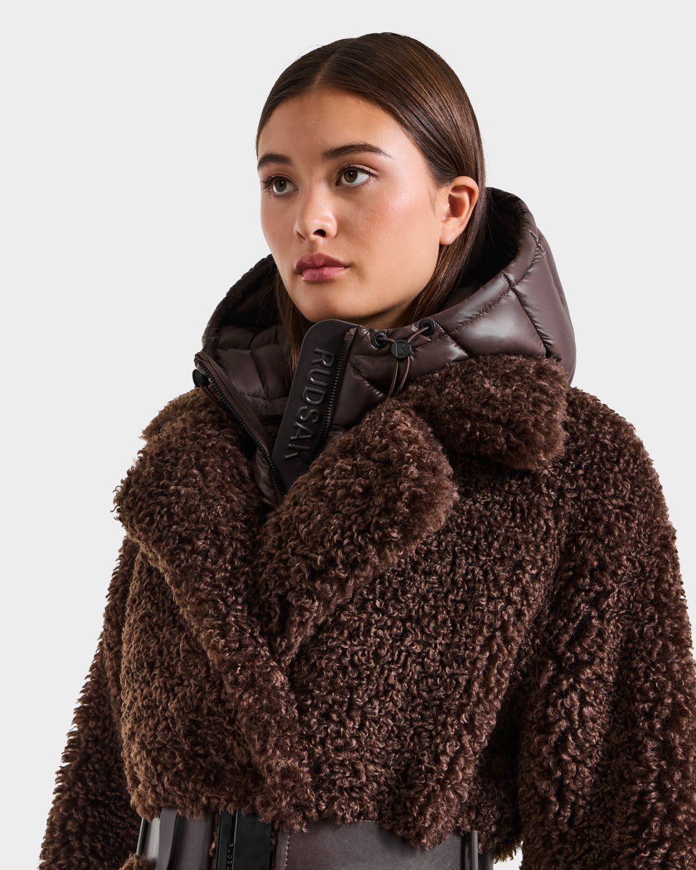 RUDSAK TINA Women's Faux Fur Teddy Trench Coat | Cozy Espresso