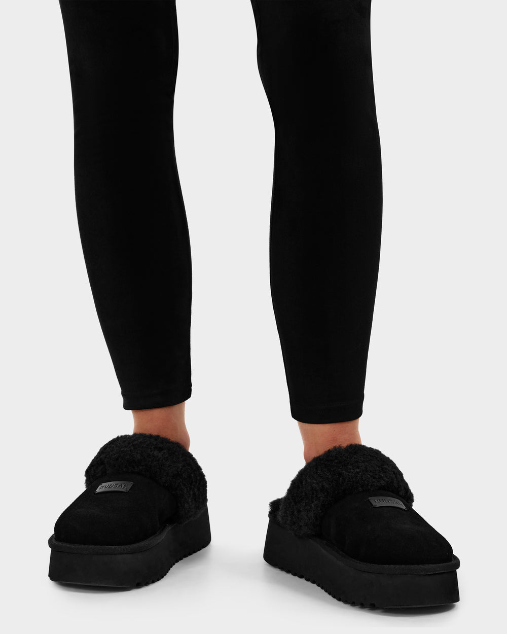 RUDSAK WILMA Black Suede Platform Slippers | Cozy Comfort – Rudsak