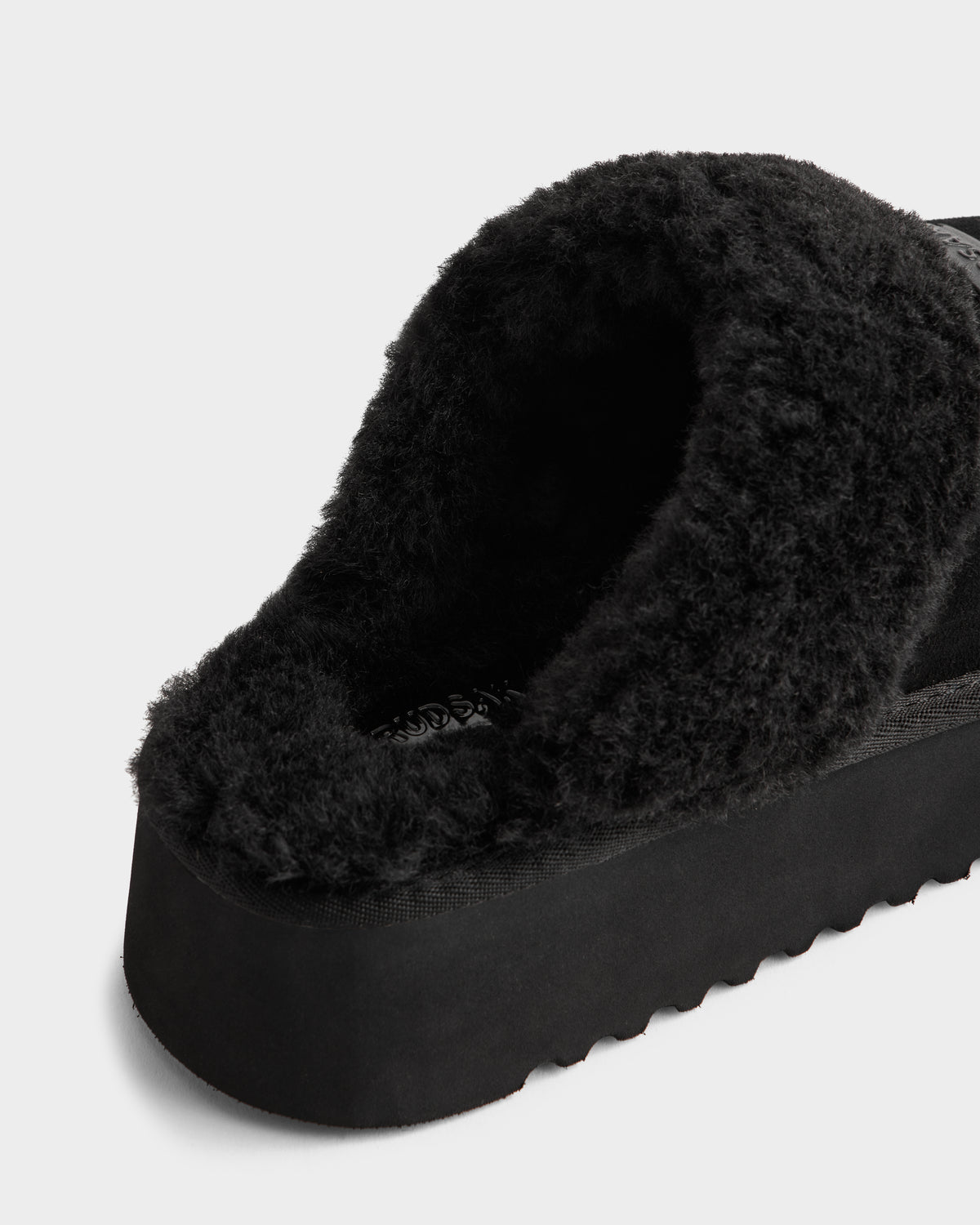 RUDSAK WILMA Black Suede Platform Slippers | Cozy Comfort RUDSAK WILMA Black Suede Platform Slippers | Cozy Comfort