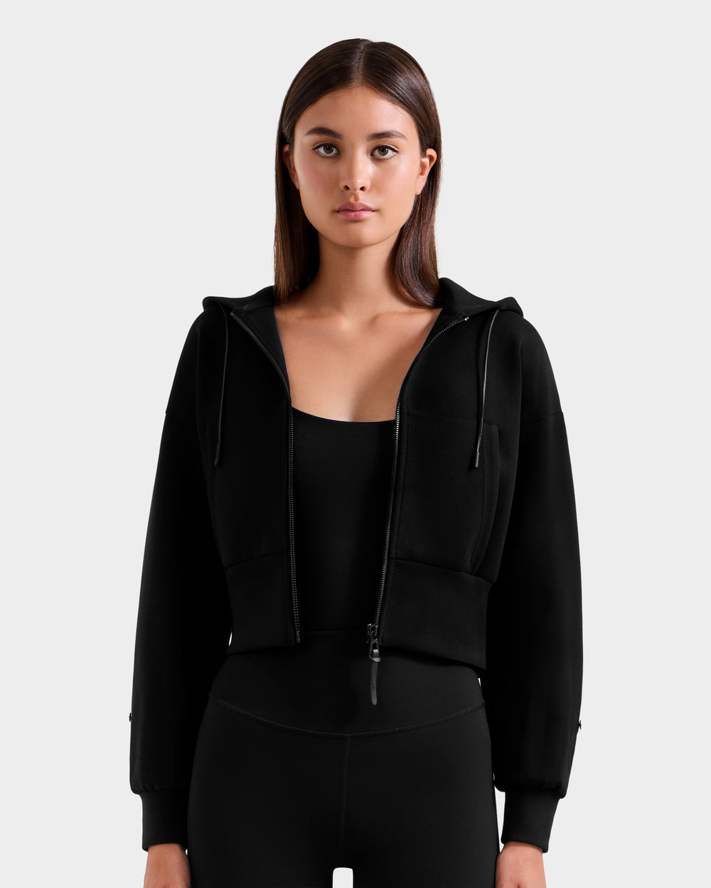 RUDSAK ZILLIA Women's Cropped Zip Hoodie | Faux Fur Cuffs Black RUDSAK ZILLIA Women's Cropped Zip Hoodie | Faux Fur Cuffs Black