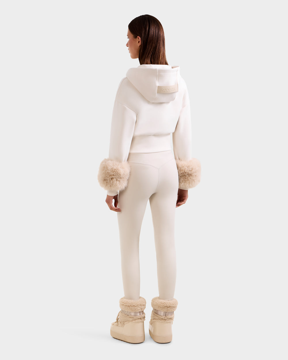 ZILLIA Women's Cropped Hoodie | RUDSAK Faux Fur Cuffs - Vanilla