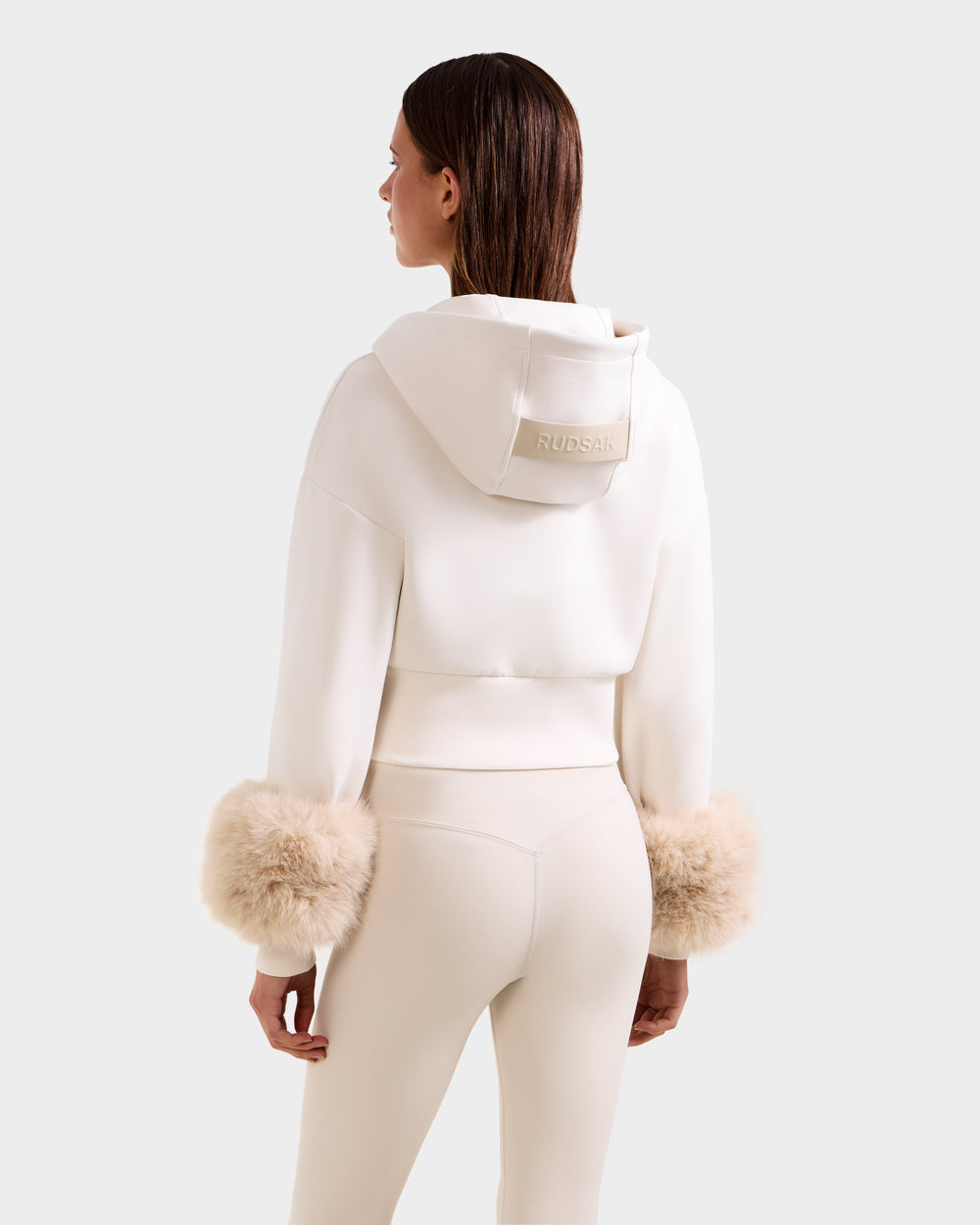 ZILLIA Women's Cropped Hoodie | RUDSAK Faux Fur Cuffs - Vanilla