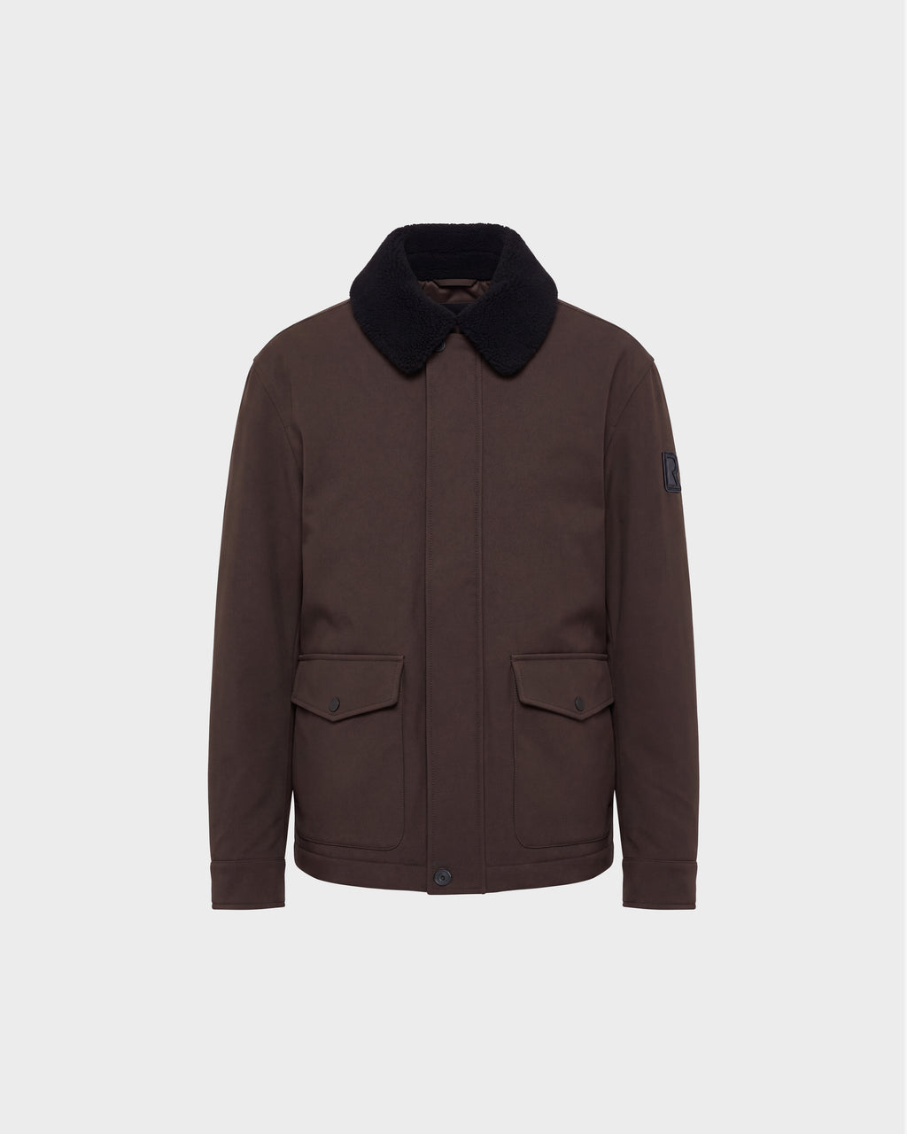 ANTOINE - 6126506 Olive dark brown insulated winter jacket featuring a black faux-fur collar and two flap pockets.