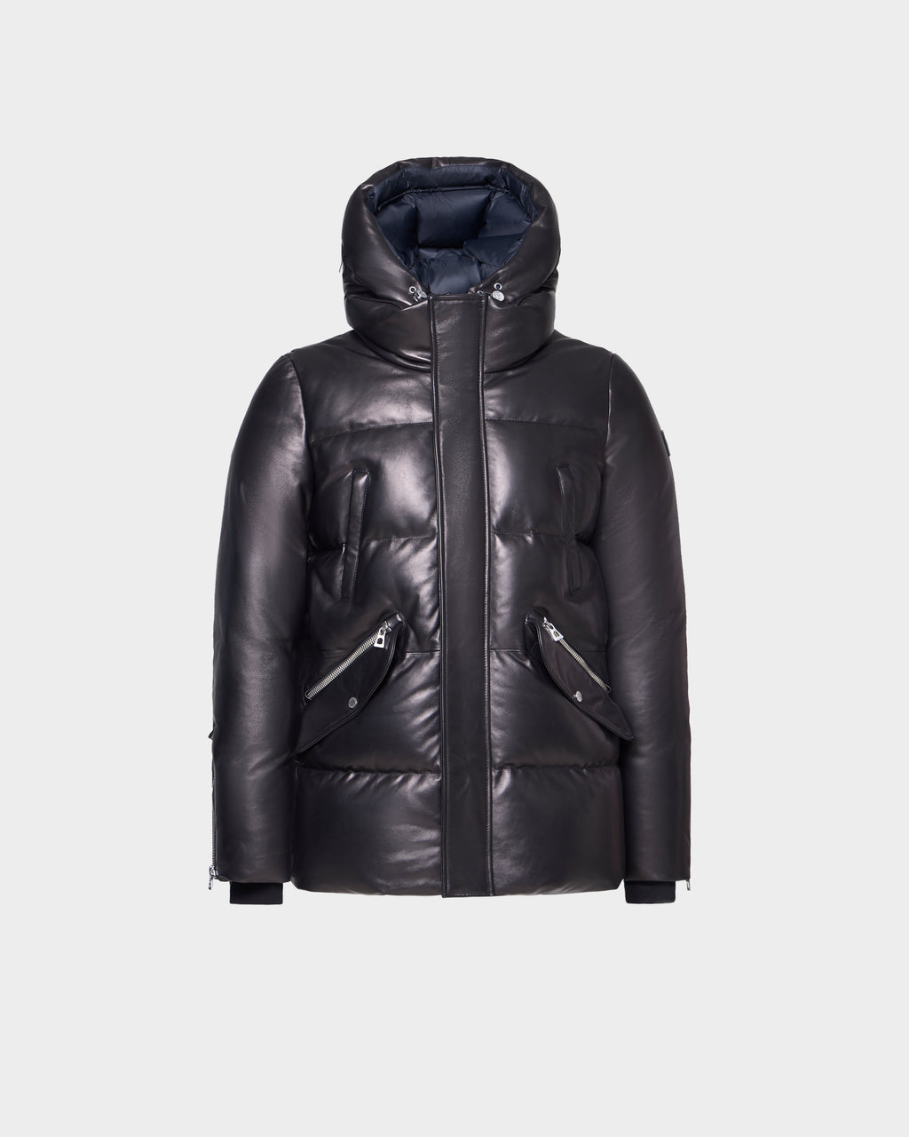The APOLLO X - 6125696 Black by Rudsak is a men’s leather down jacket with a high collar, zippered front, RDS-certified down filling, two diagonal zippered pockets, and a sleek black finish.