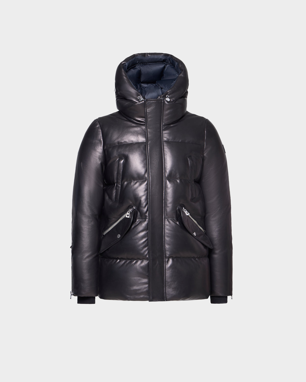 The APOLLO X - 6125696 Black by Rudsak is a men’s leather down jacket with a high collar, zippered front, RDS-certified down filling, two diagonal zippered pockets, and a sleek black finish.