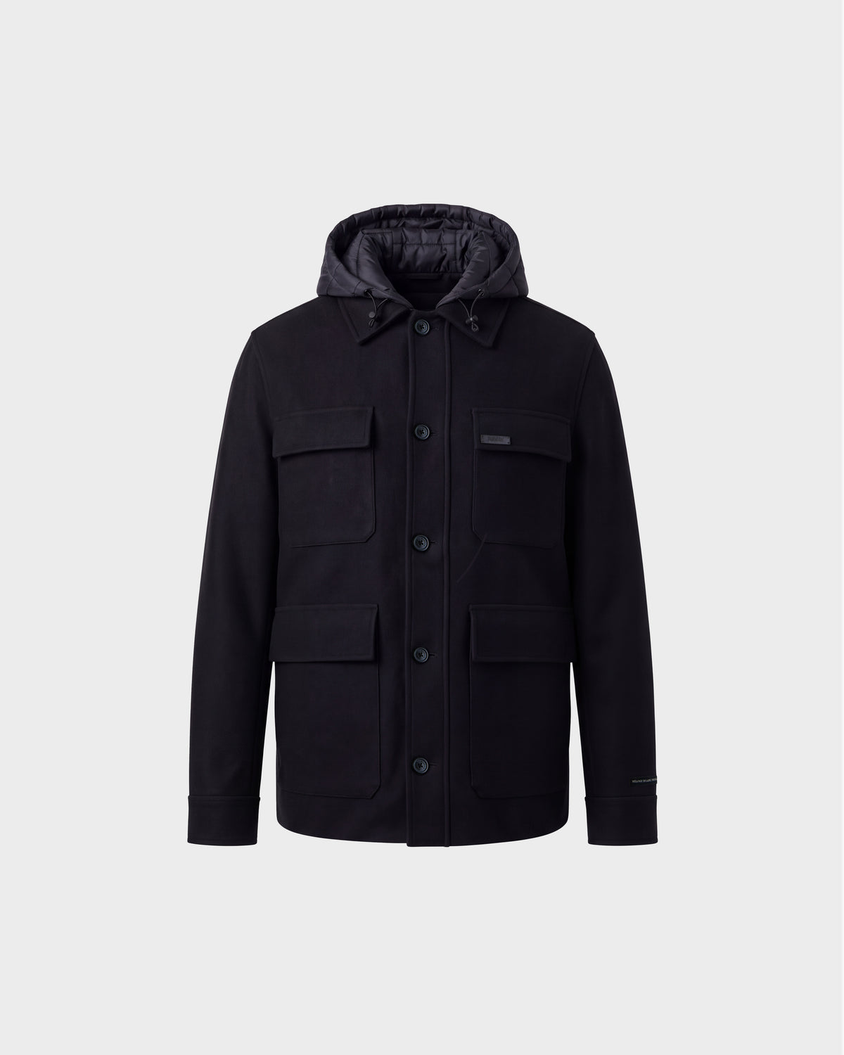 Rudsak BRUNO - 6126716 charcoal button-up jacket with a quilted hood and four front flap pockets.