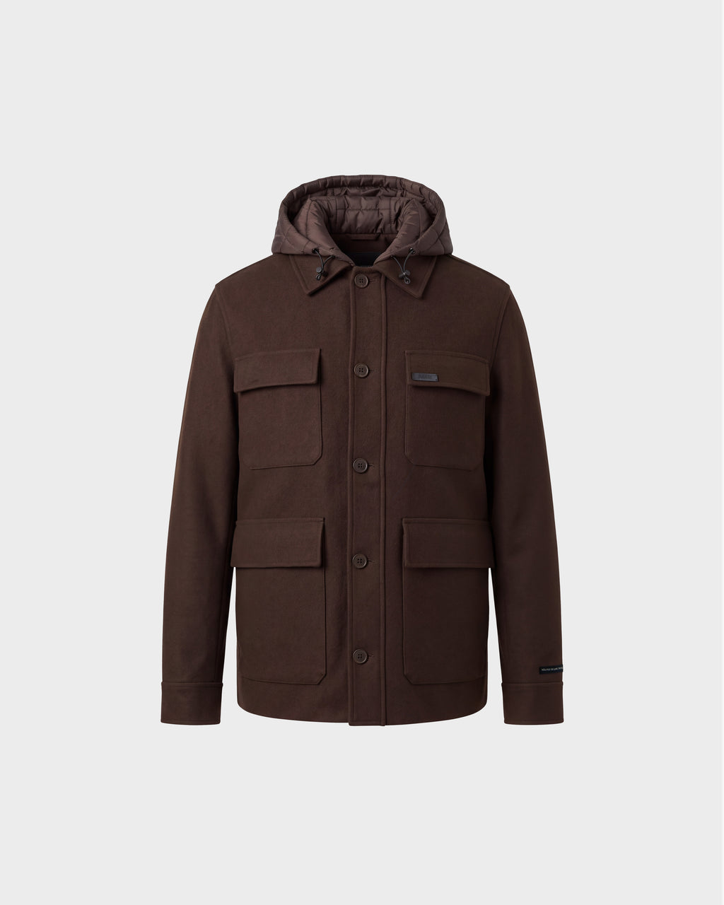 Rudsak BRUNO - 6126716 Espresso dark brown button-up jacket with four front pockets and a quilted hood.