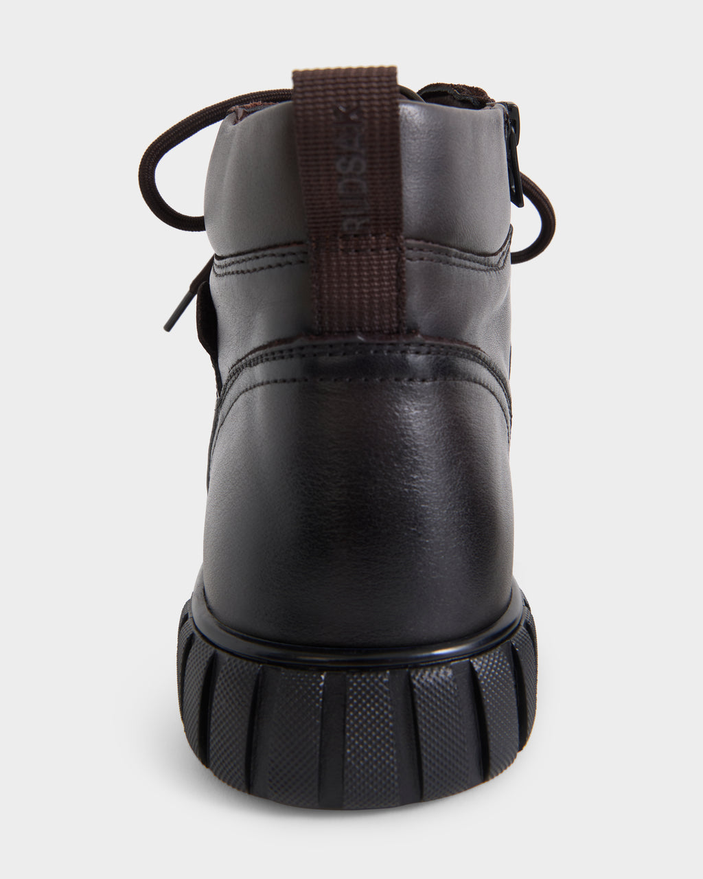 Back view of dark brown DAVE - 6226501 Espresso high-top winter boots featuring a lace-up design, a thick, textured rubber sole, and a heel pull tab.