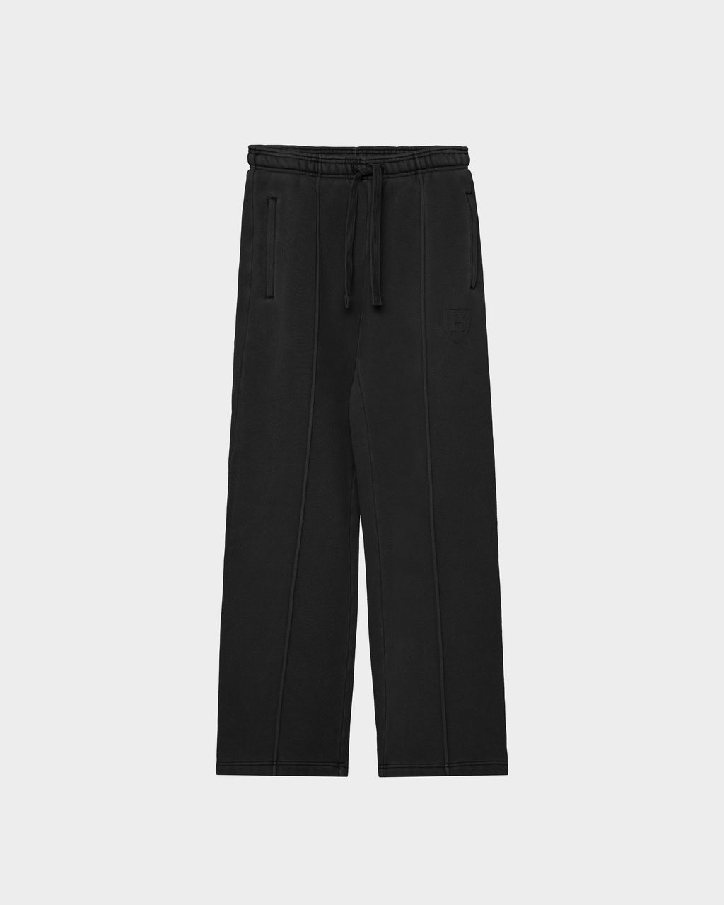 Black GAELLE HV - H526902 Rudsak wide-leg sweatpants in heavyweight jersey, featuring a drawstring waist, vertical front seams, and a small embossed logo on the upper left leg.