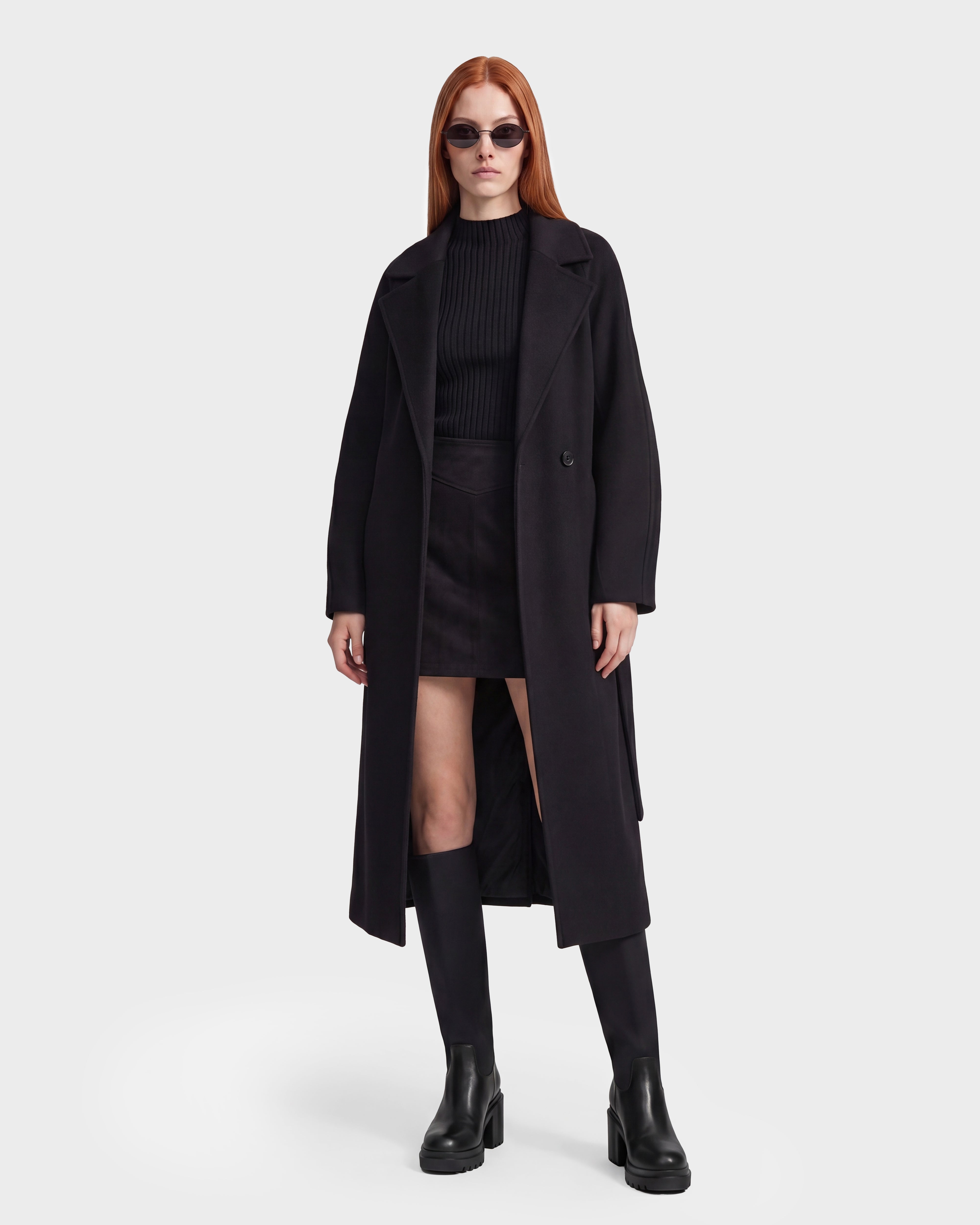 LILIA Black Women's Wool Silk Cashmere Wrap Coat - Versatile