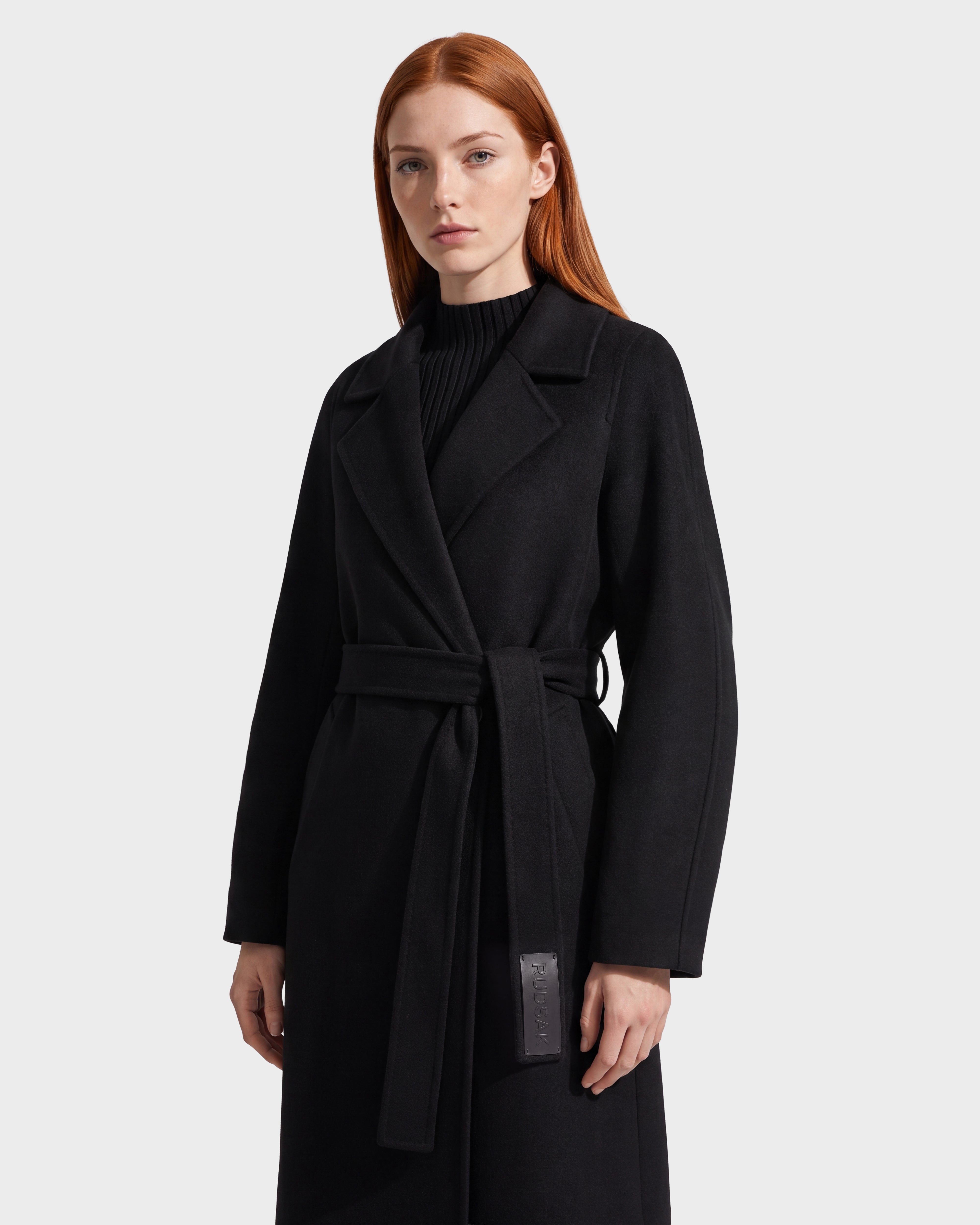 LILIA Black Women's Wool Silk Cashmere Wrap Coat - Versatile