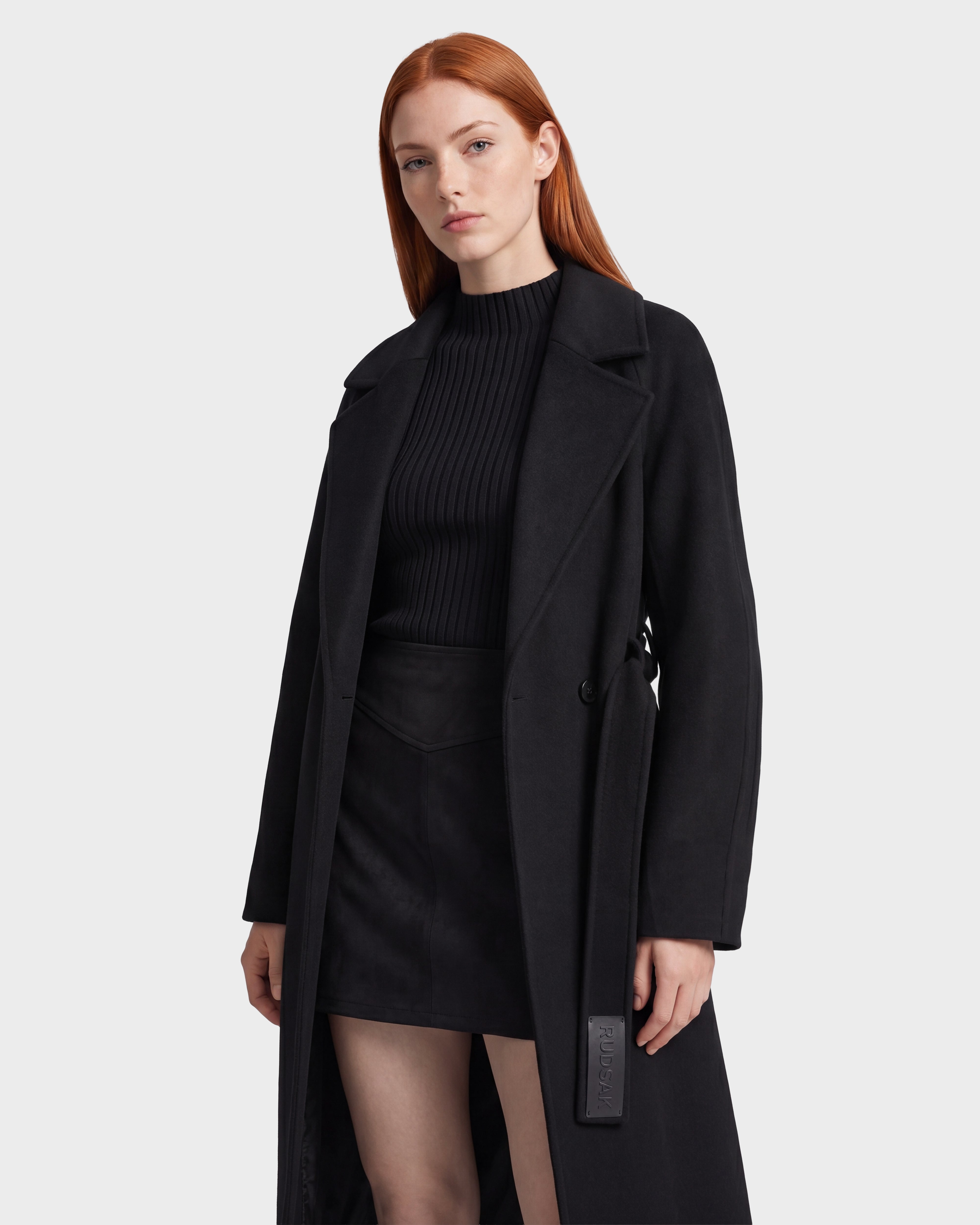 LILIA Black Women's Wool Silk Cashmere Wrap Coat - Versatile