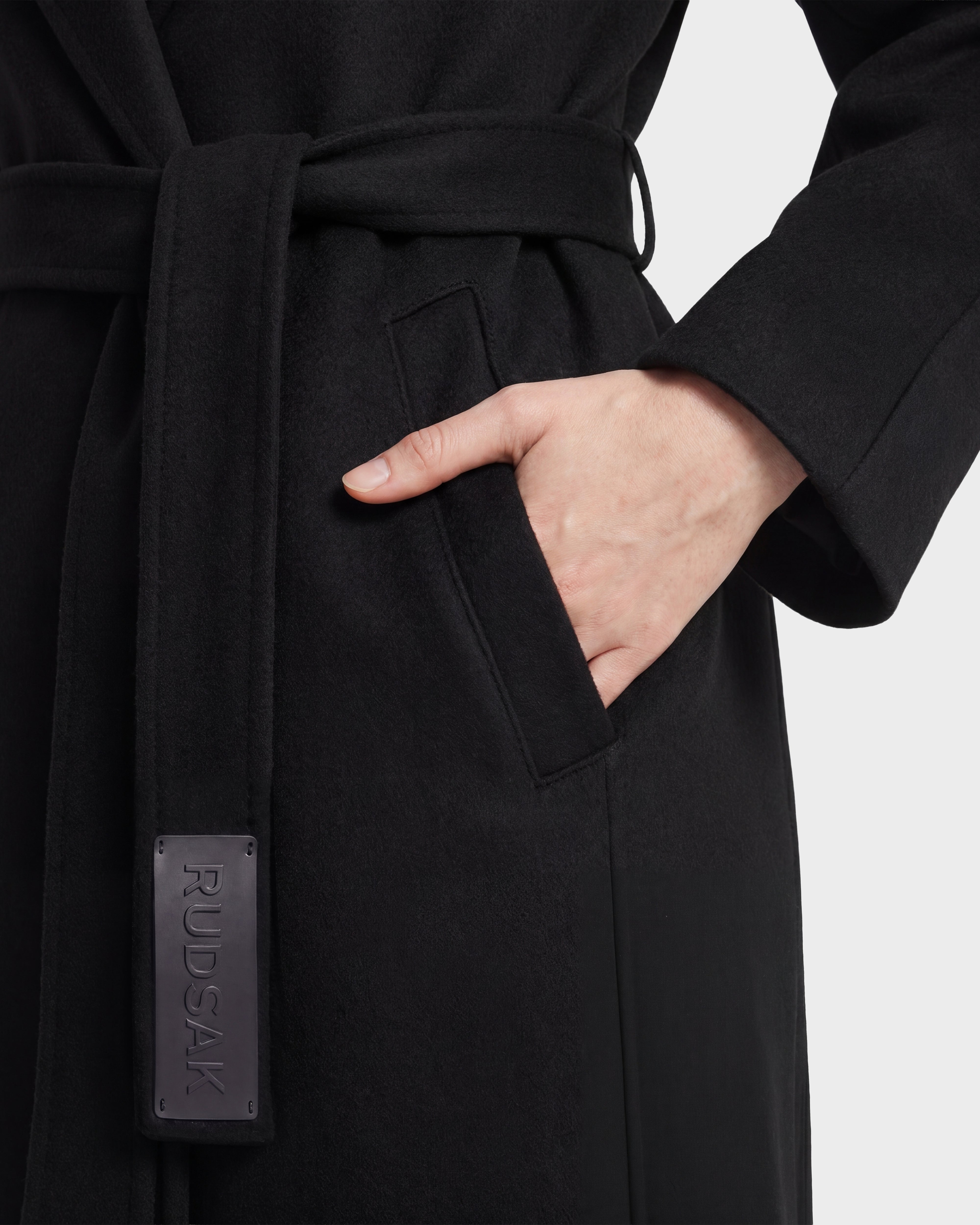 LILIA Black Women's Wool Silk Cashmere Wrap Coat - Versatile