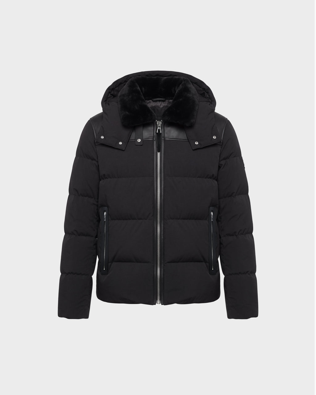 Black Rudsak SIMON PX - 6126503 puffer jacket featuring a quilted design, zippered hood, and faux fur collar.