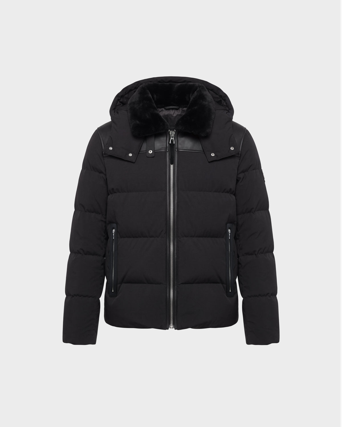 Black Rudsak SIMON PX - 6126503 puffer jacket featuring a quilted design, zippered hood, and faux fur collar.