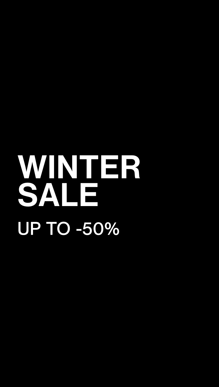 Winter sale advertisement with 'WINTER SALE UP TO -50%' text on a black background