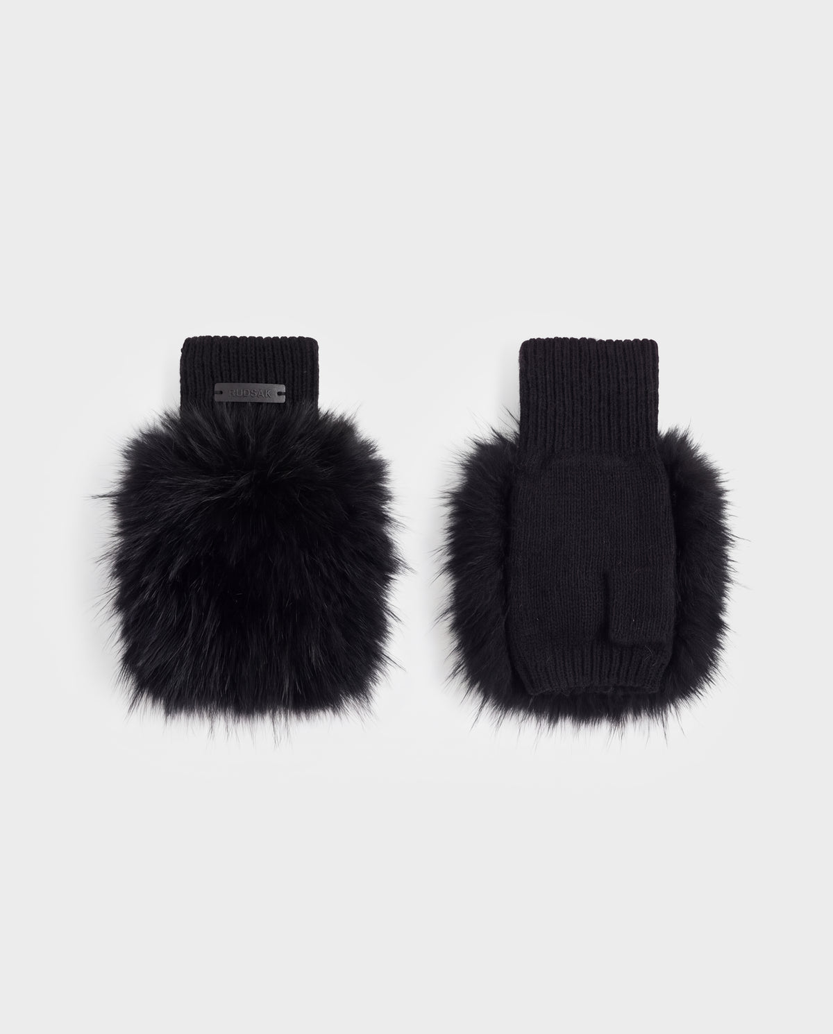 A pair of black knit LIA - 8425007 Black mittens featuring faux fur-covered backs.