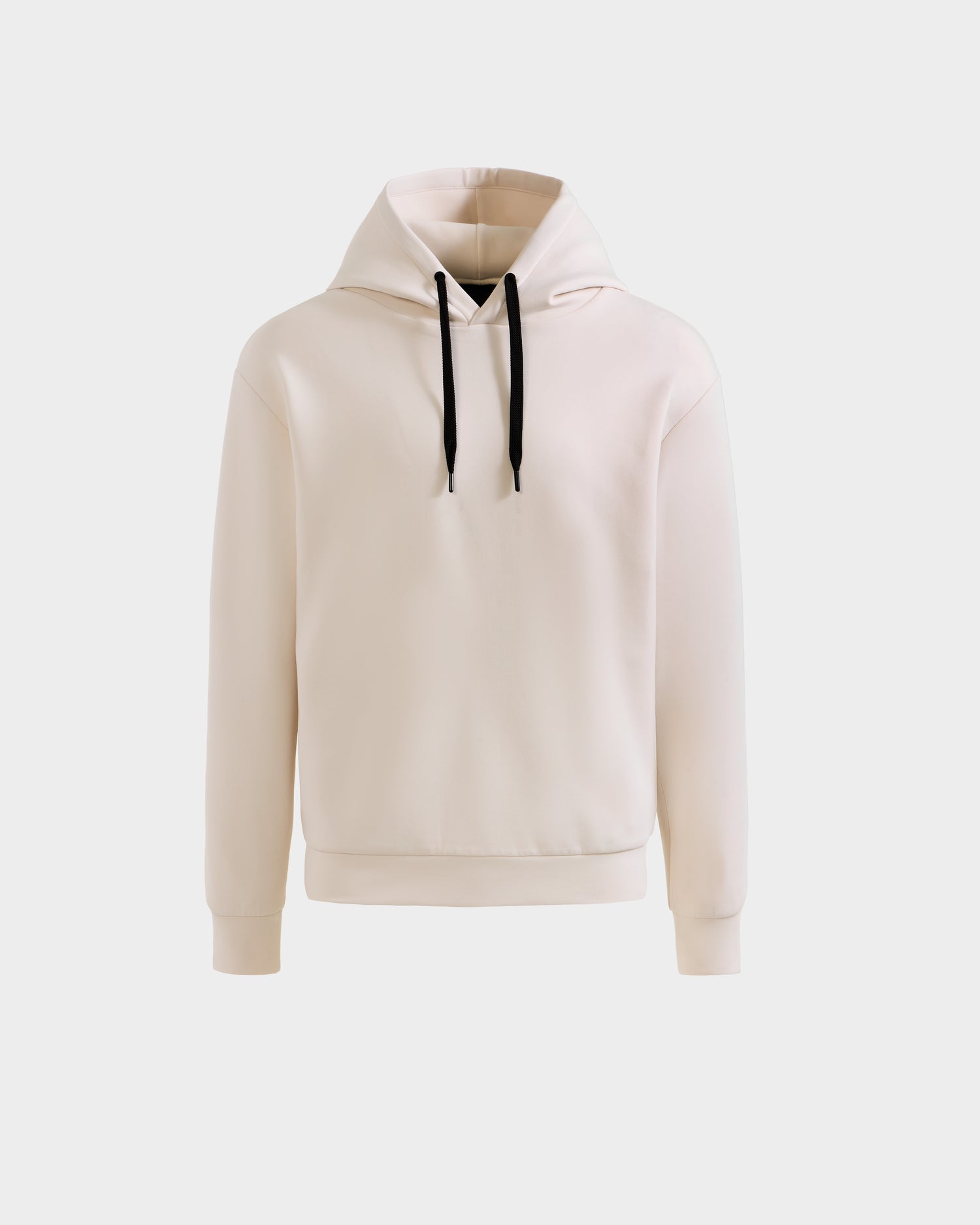 The Rudsak LEROY - U525509 Vanilla W is a premium, gender-inclusive off-white hoodie with black drawstrings, long sleeves, and a front pocket, shown on a neutral background.