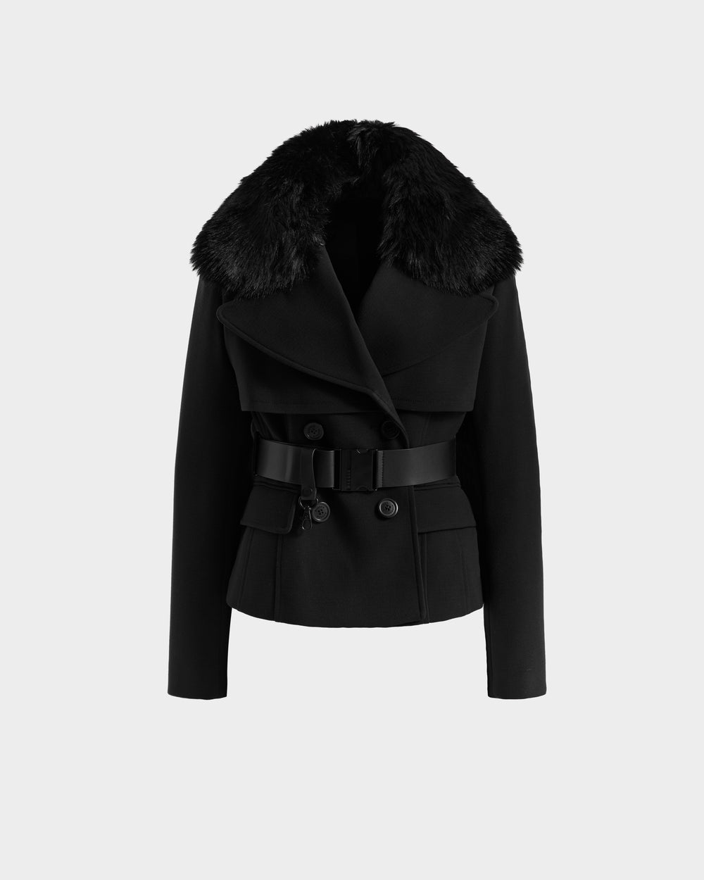 LINDSAY Black Women's Transitional Coat | Tailored & Faux Fur