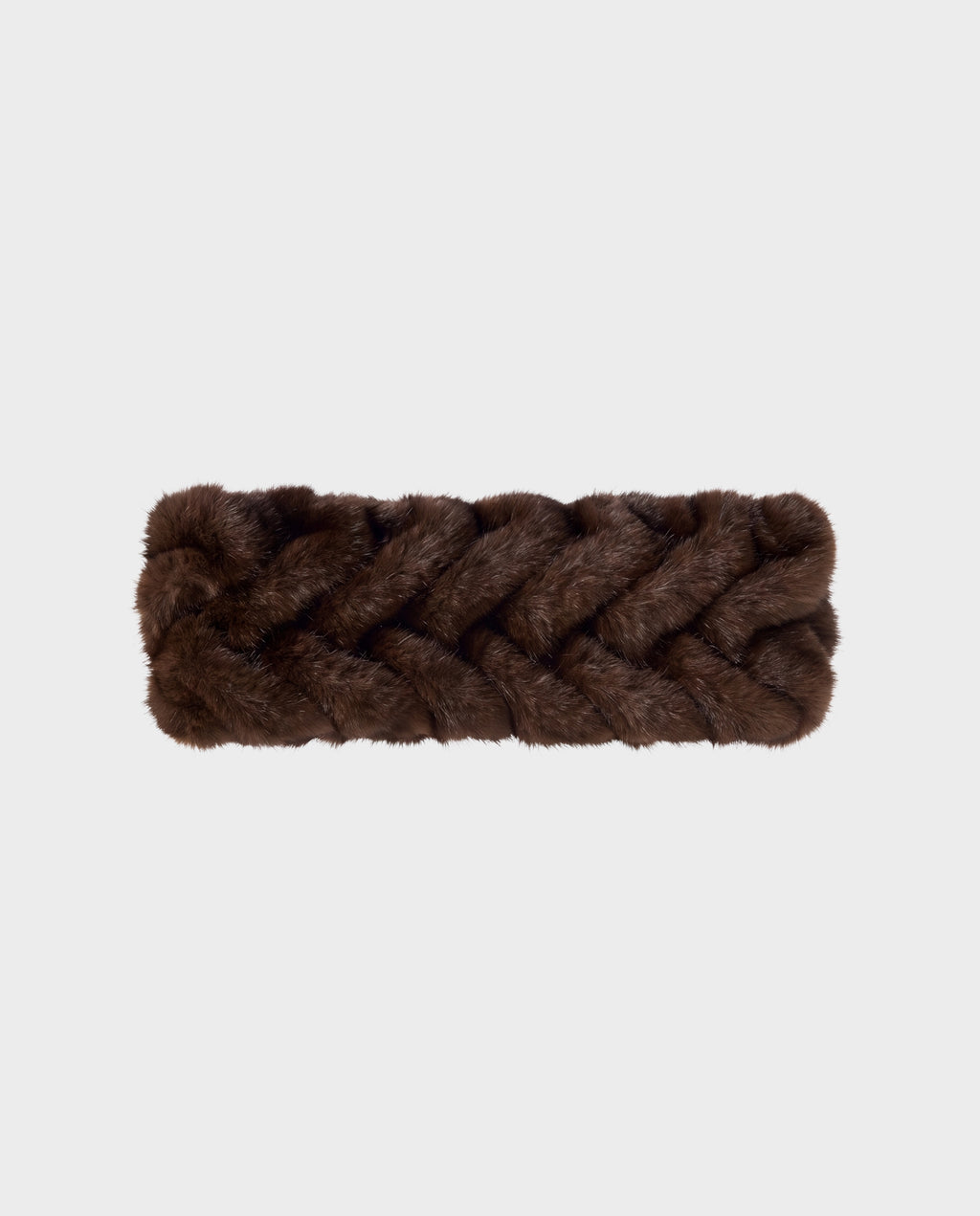 MILA - 8426518 Espresso dark brown fur headband with a braided pattern.
